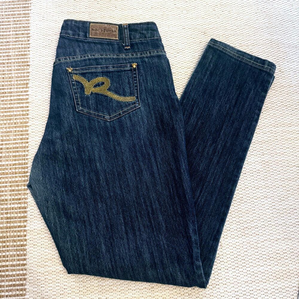 Rocawear Womens Hannah Skinny Leg Jeans Dark Denim Size 14 Embroidered